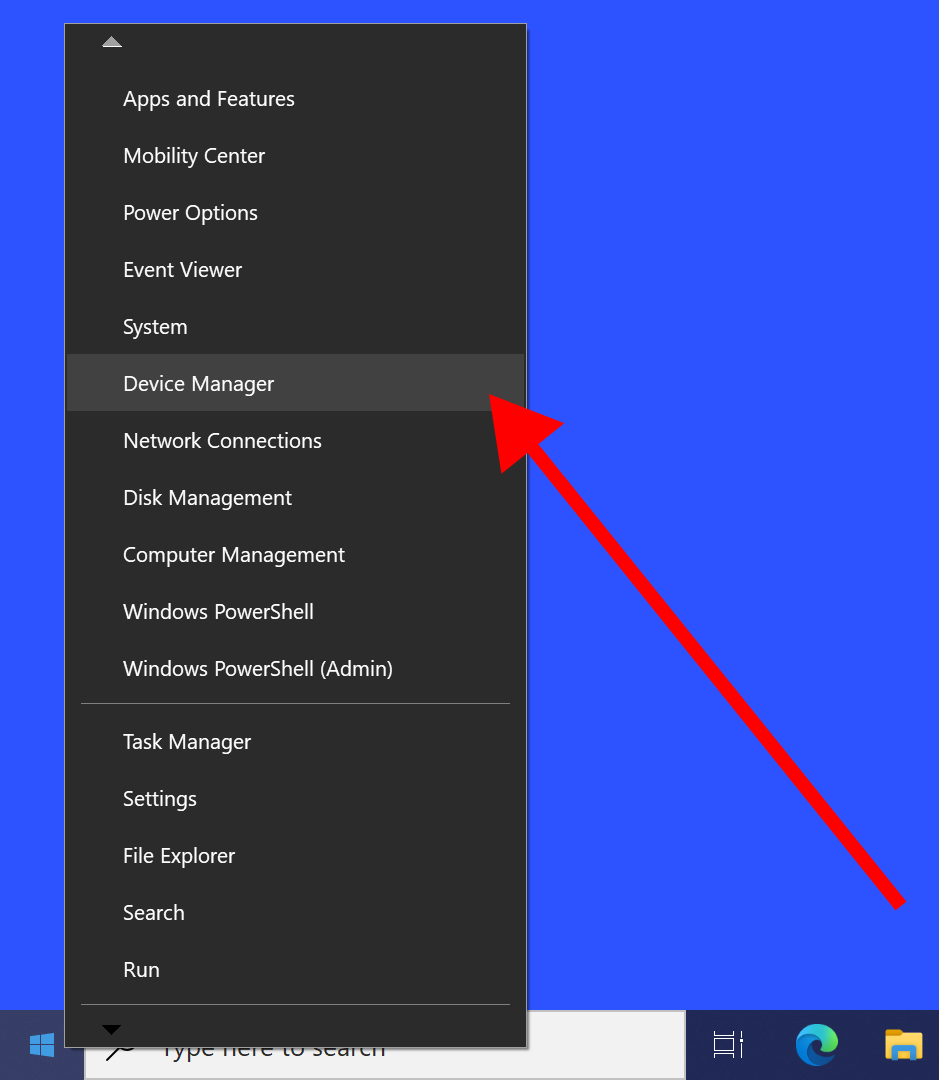 Device manager in Start menu